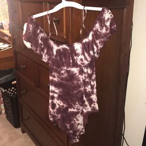 Off the shoulder purple tie dye bodysuit